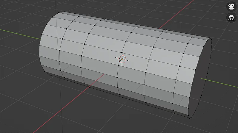 3d model of a cylinder with subdivisions in blender with several edge loops eliminated