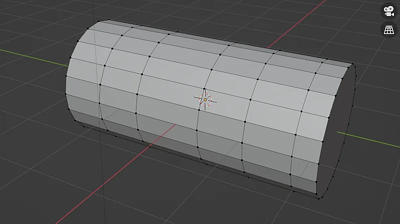 modelo 3d de un cilindro con subdivisiones en blender al que se le han eliminado varios bucles de aristas