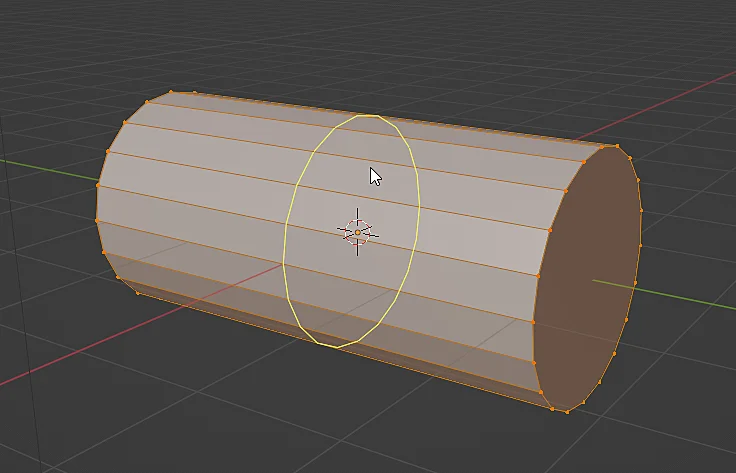 Modelo 3D de un cilindro en el modo edición de Blender al que se le agrega un bucle de arista