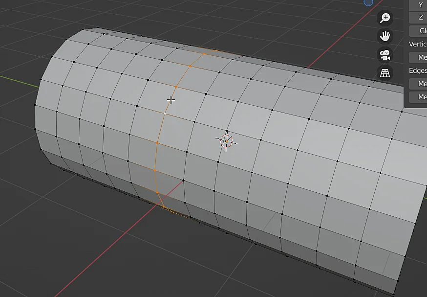 modelo 3d de un cilindro con subdivisiones en blender al que se le ha seleccionado uno de sus bucles de aristas