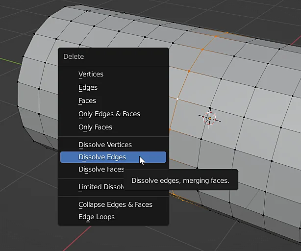 ventana de eliminación de vértices, aristas y caras en blender