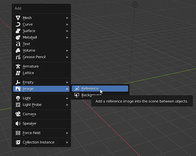 add menu in blender that allows us to add an image to be used as a reference.