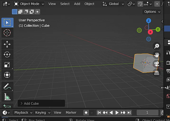 blender viewport window with selected object that is not centered in the viewport.