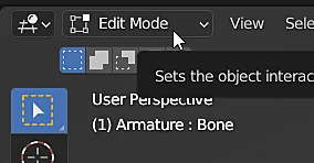 modo edición de un esqueleto de animación en Blender