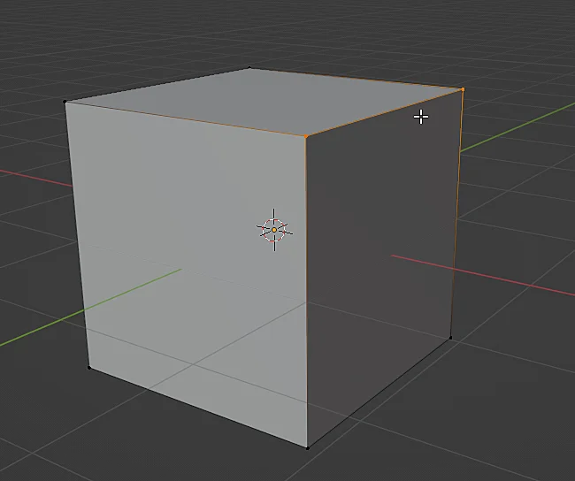 modelo 3d de un cubo con una arista seleccionada en Blender