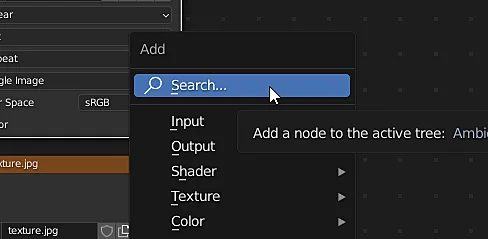 window to search and add nodes in blender