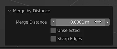 ventana merge by distance que permite eliminar vértices duplicados en función de la distancia a la que se encuentran entre si