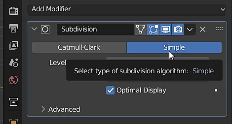 subdivision surface modifier configuration window in blender