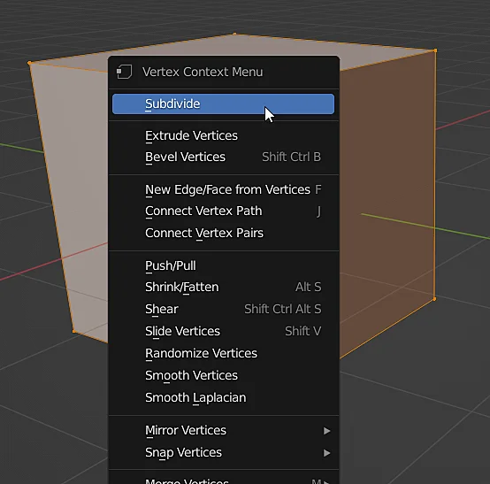 window that allows to subdivide the selected faces in blender