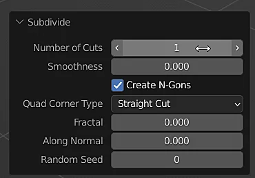 window for configuring subdivision parameters applied to a mesh