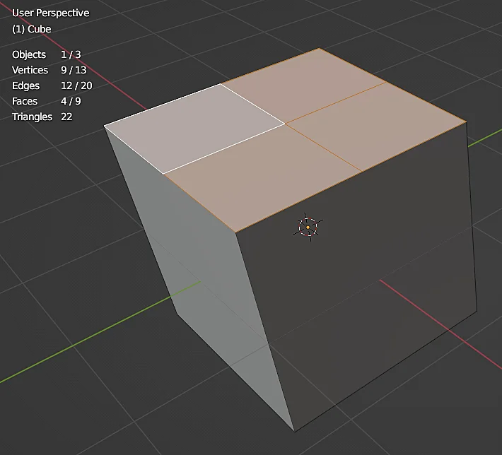 cubo con una cara subdividida en blender