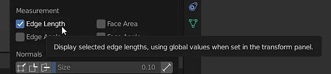 Option zur Anzeige der Länge der Kanten eines Modells in Blender.