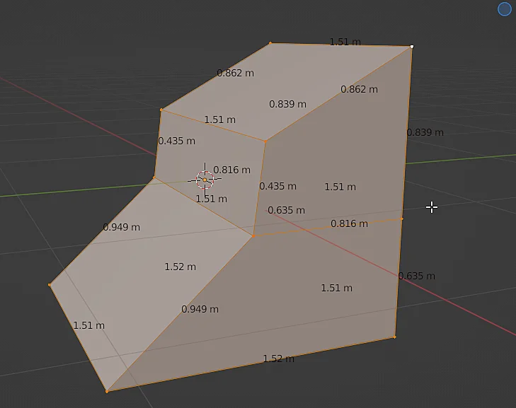 modelo 3d de planos inclinados con longitud de aristas en blender