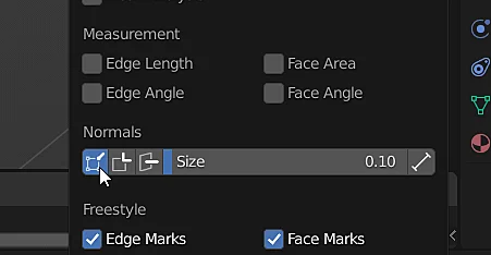 Option to display the normals on the vertices of a 3D model in Blender.