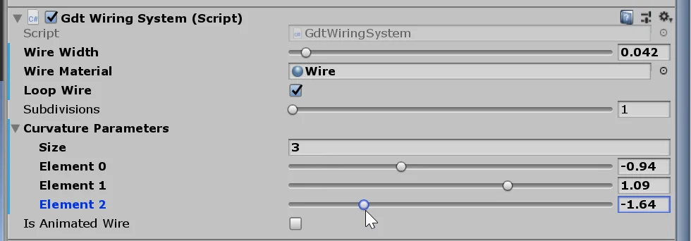 inspector for a unity component to draw cables