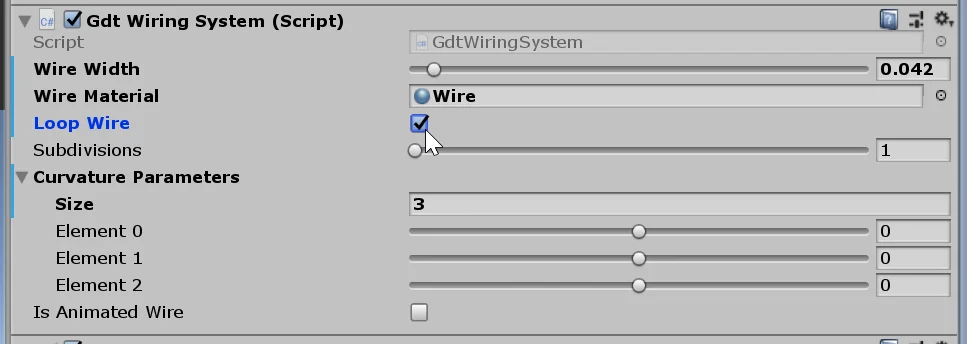 inspector for a unity component to draw cables
