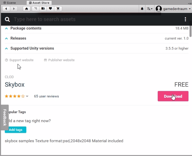 unity3d proceso de descarga de la tienda asset store.