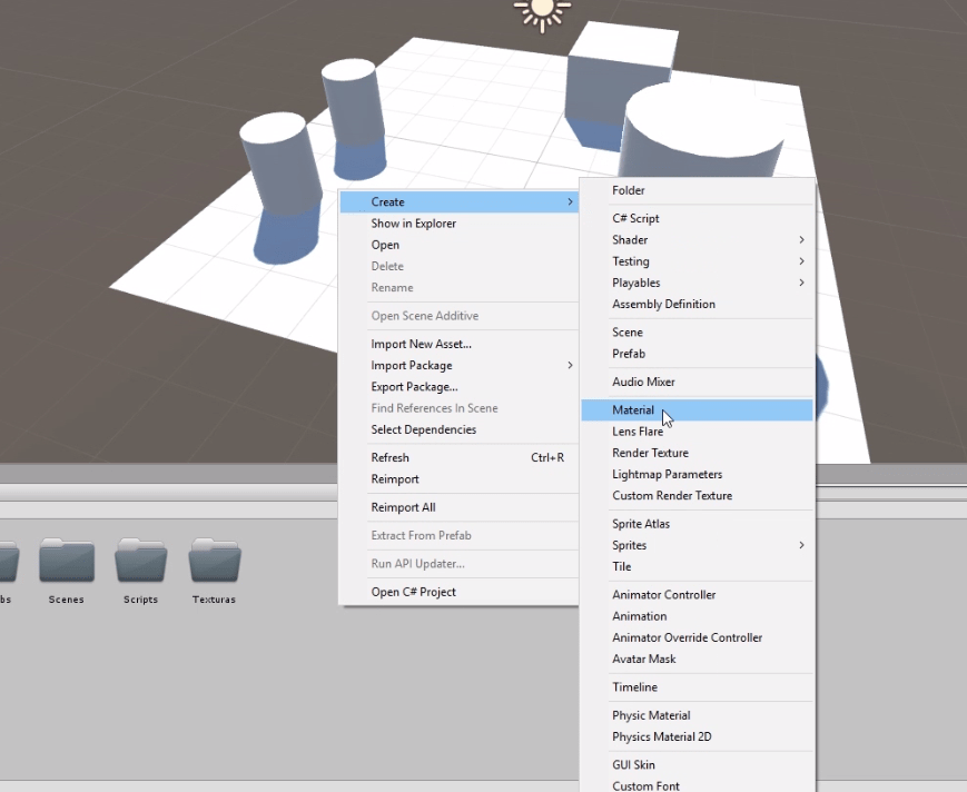 programa unity 3d, proceso de creacion de nuevos materiales. shaders.