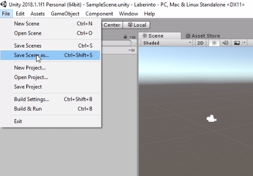 Menu file de unity3d