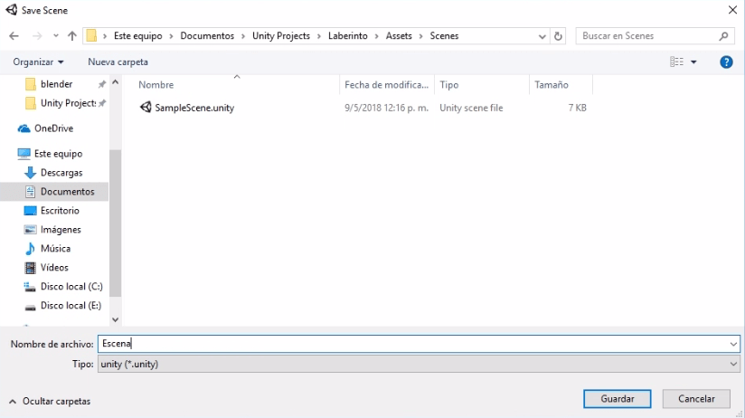 unity 3d ventana emergente para guardar una escena.