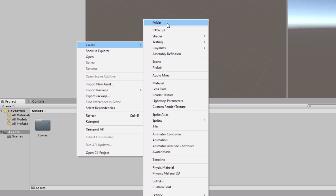 programa unity3d menu para crear una nueva carpeta. crear una nueva carpeta en unity.