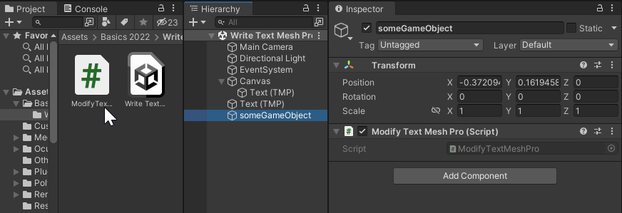 script para editar textmesh pro en Unity