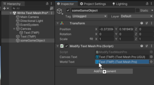 How To WRITE TEXT MESH PRO From SCRIPT In Unity