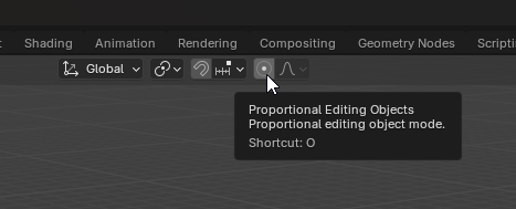 icon to activate the proportional editing tool that allows us to bend 3d models in Blender