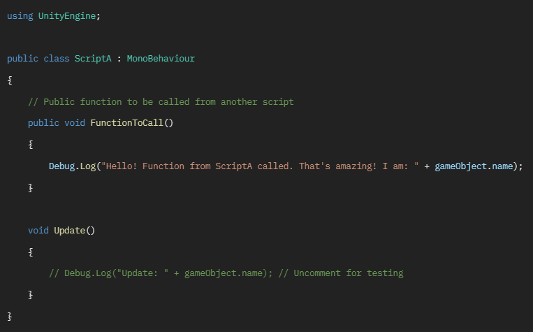 c# script with a public function to call from another script