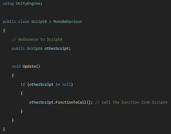 c# script that calls a public function defined in another script