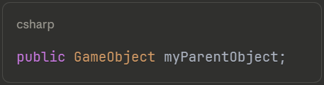 Defining a public GameObject variable to reference the parent object when iterating through children in Unity