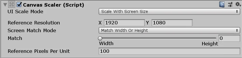 escalador de canvas en unity utilizado para escalar los elementos de la interfaz grafica