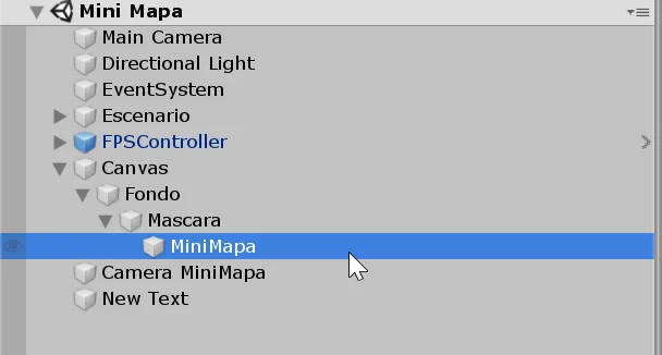 jerarquia de un prototipo en unity, mini mapa en unity