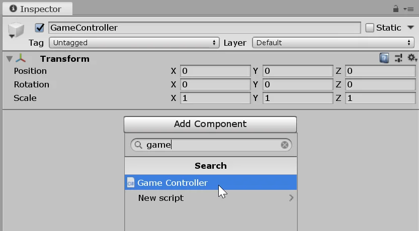 add component button in unity