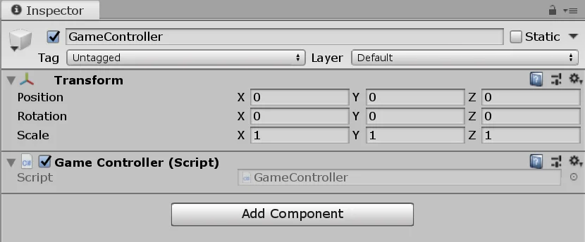 window inspector for a gameobject in unity