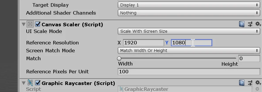 resolucion full hd para el canvas scaler en unity