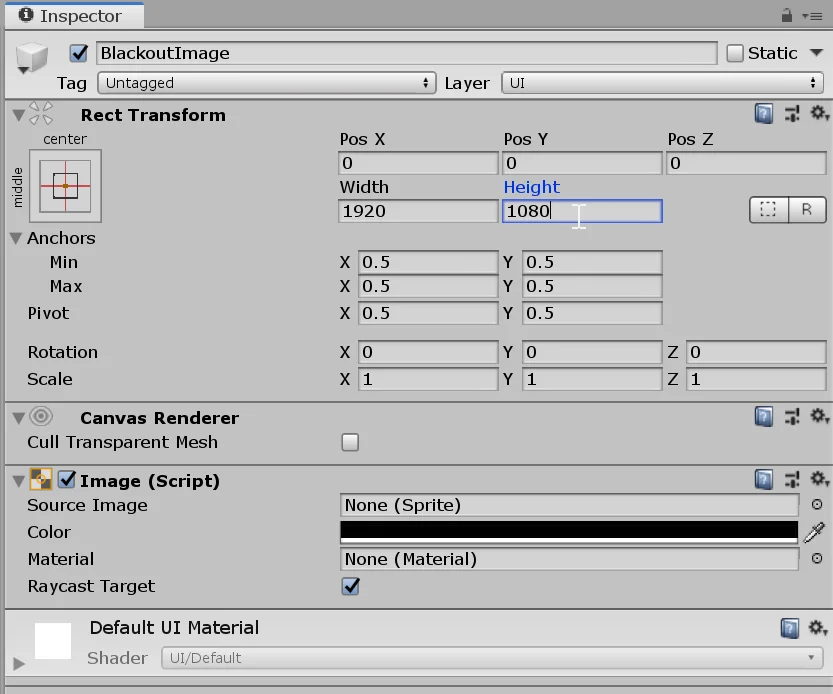 rect component transforms from a canvas object into unity