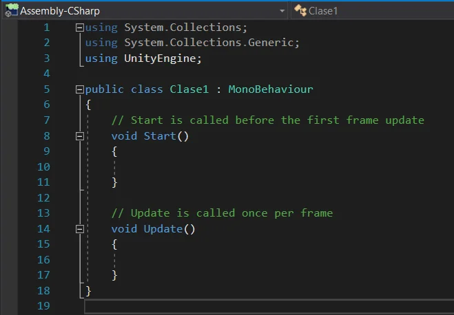 new script c sharp by default in unity, class inheriting from monobehaviour