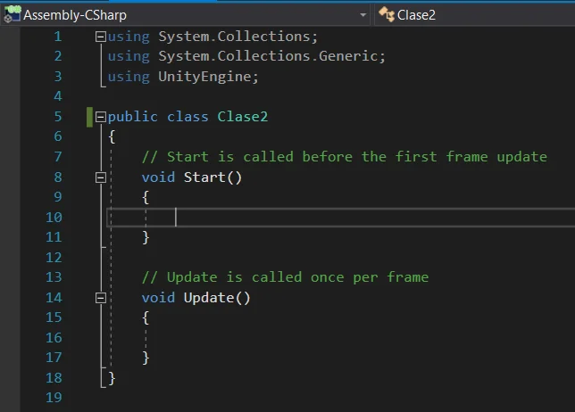 new c sharp script by default in unity, inheriting class from object