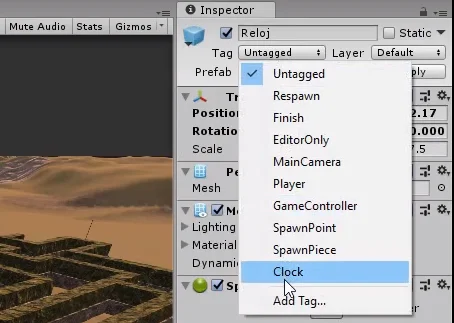 asignacion de tags en unity desde la ventana inspector