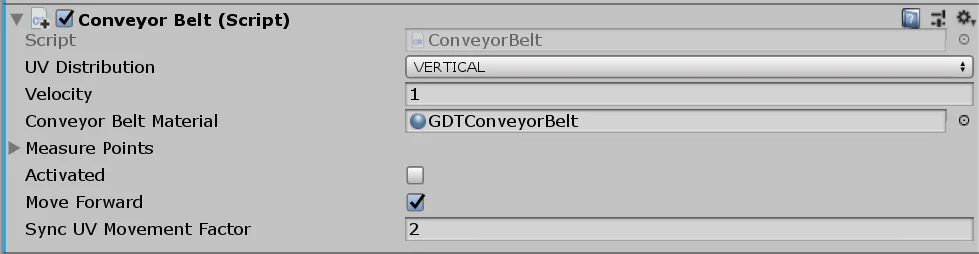 Script that controls the conveyor belt in Unity.