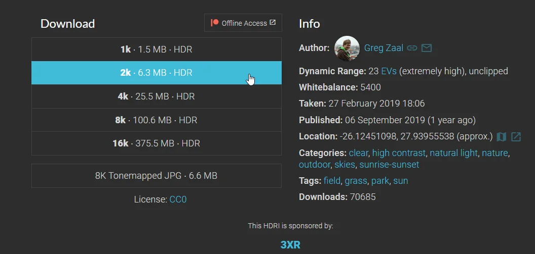 descarga de textura hdr 2k para cambiar skybox en unity