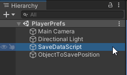 GameObject of the scene that will contain the script to save and load a Vector3 in Unity