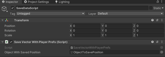 Script to save and load a Vector3 in Unity seen from the inspector