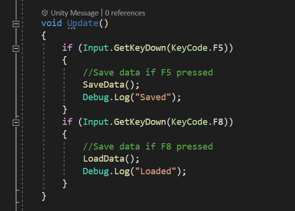 Functions for testing the saving and loading of a Vector3 in Unity