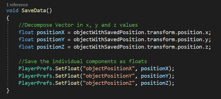 paquete de unity con solucion implementada para guardar y cargar vector3 en unity