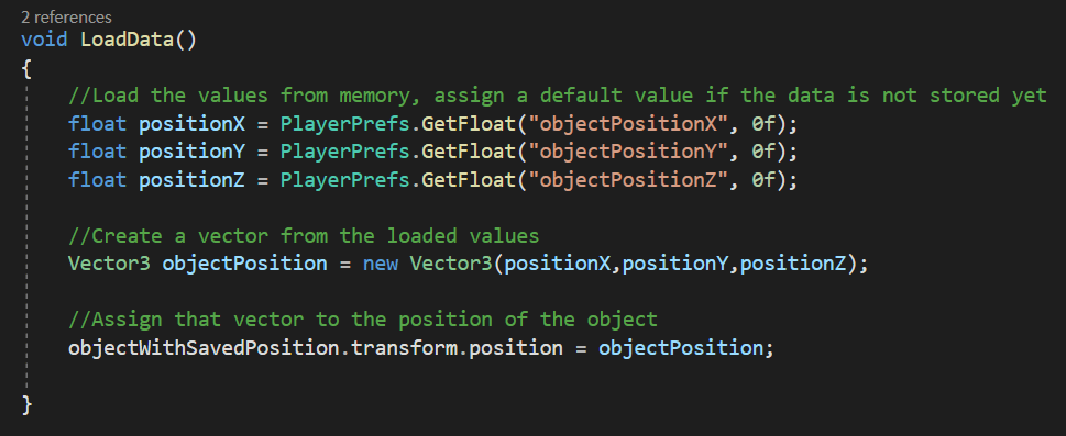 Instructions to LOAD a Vector3 data type with PlayerPrefs in Unity