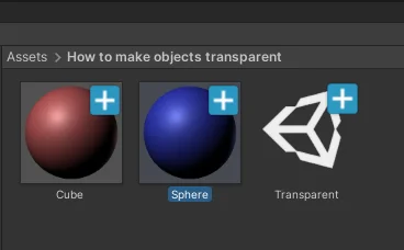 red and blue materials in unity, the blue material we will make transparent