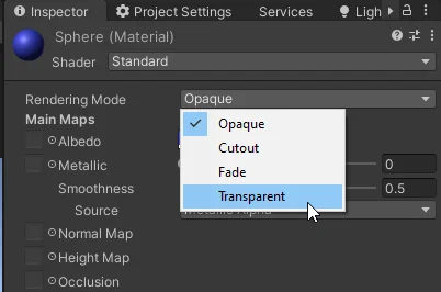 shader to transparent mode in unity