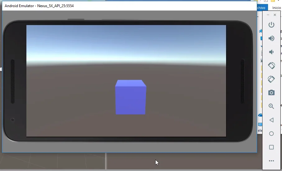 prueba de un juego hecho en unity exportado para android en el emulador de android studio